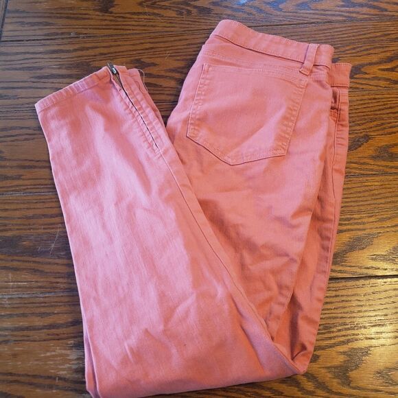Eileen Fisher coral Pink Twill Ankle Zip Jean 10 - Picture 2 of 5